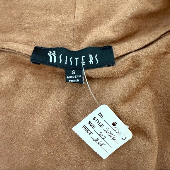 NWT Faux Suede Jacket Blazer Cognac Cutout Western Boho Festival Size Small - Picture 7 of 11